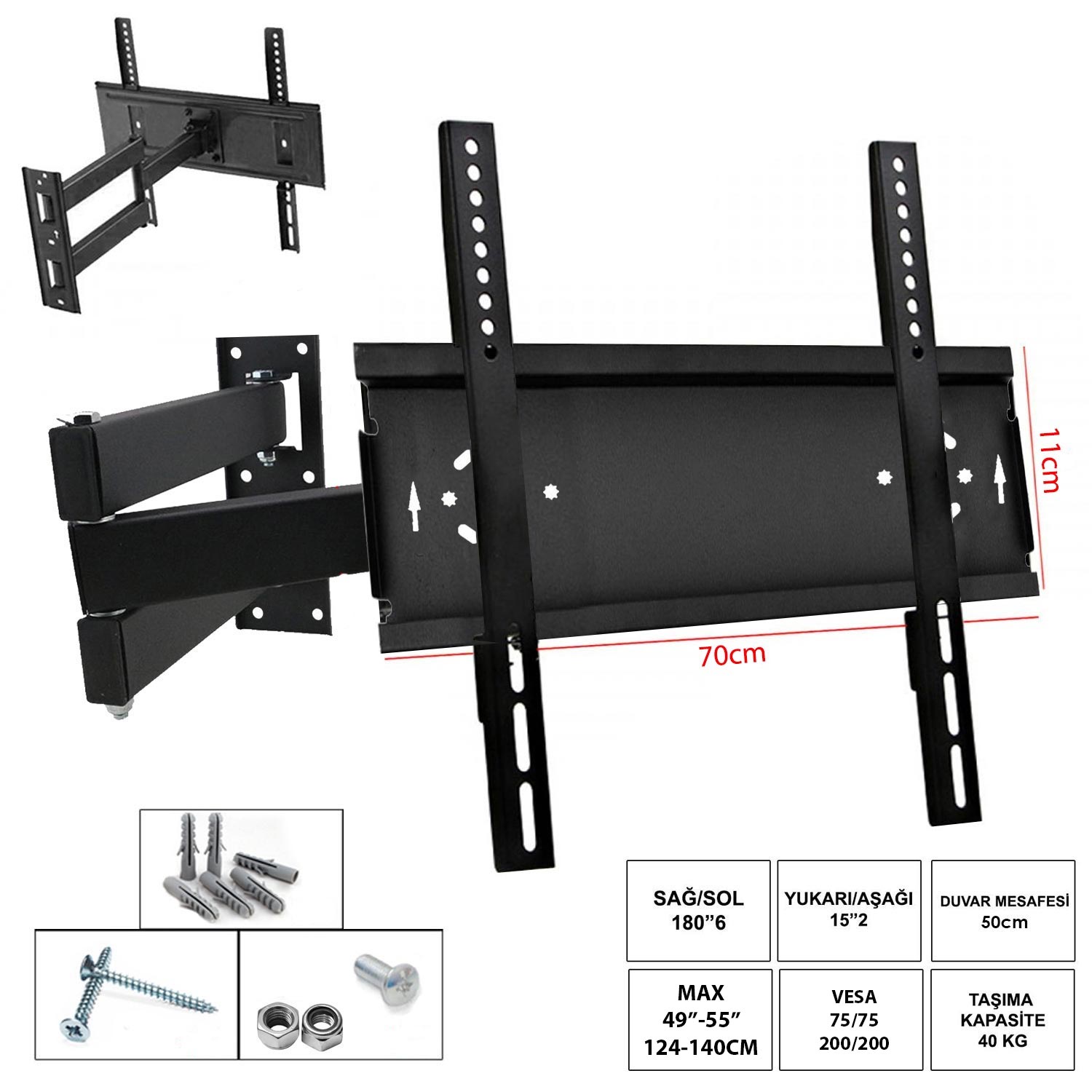 M0926-LCD ASKI APARATI HAREKETLİ ÜÇ KOLLU 49" 55" 124-140CM CURVET UFİX 7011