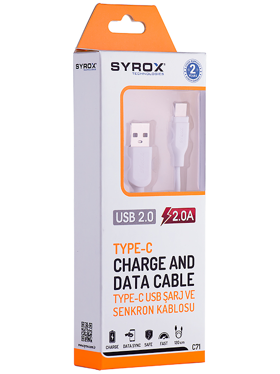 M0234-2A-1,2M-C71-TYPE-C 2A -1.2METRE USB KABLO-SYROX