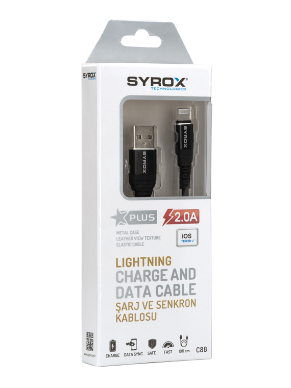 M0515-SYROX LIGHTNING 1MT METAL SİYAH KABLO C88-IPONKABLO