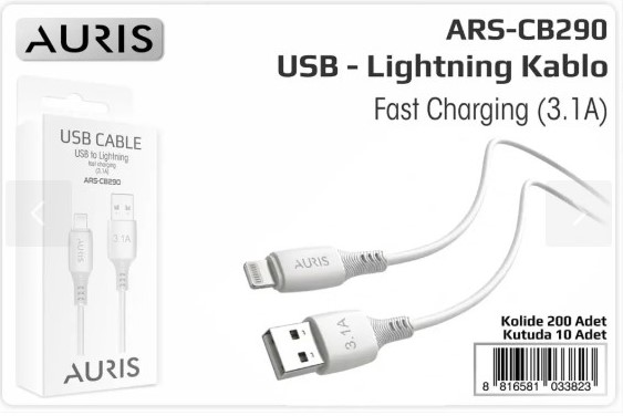 M2364-Auris CB290 Eco Lightning Kablo 3.1A Kablo Uzunluğu 100cm IPONK