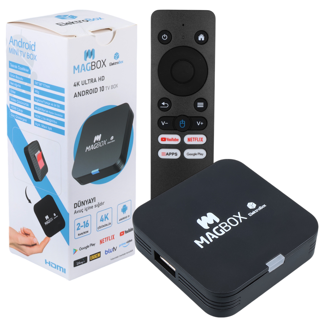 M2538-MAGBOX ELECTROBOX 2 GB RAM H313 İŞLEMCİ 16 GB HDD 4K ULTRA DAHİLİ WİFİ HD ANDROID TV BOX (ANDROID 10)