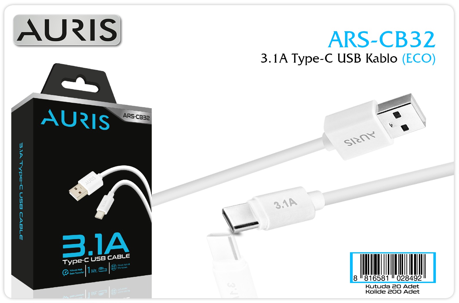 M1013-AURIS CB32 ECO TYPCKABLO 2,1A