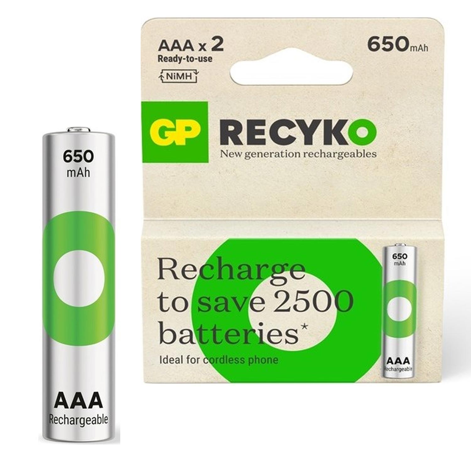 M0990-GP RECYKO GP65AAAHCER21 ŞARJLI PİL AAA İNCE 650MAH(TANE FİYATI)