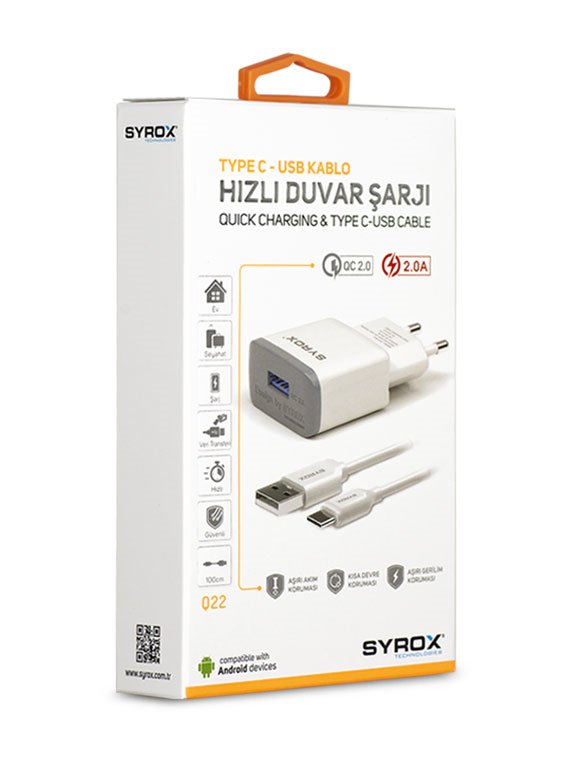 M0510-Syrox Type-C 2 Amper 0,2M PowerBank Kablo-TYPCSET