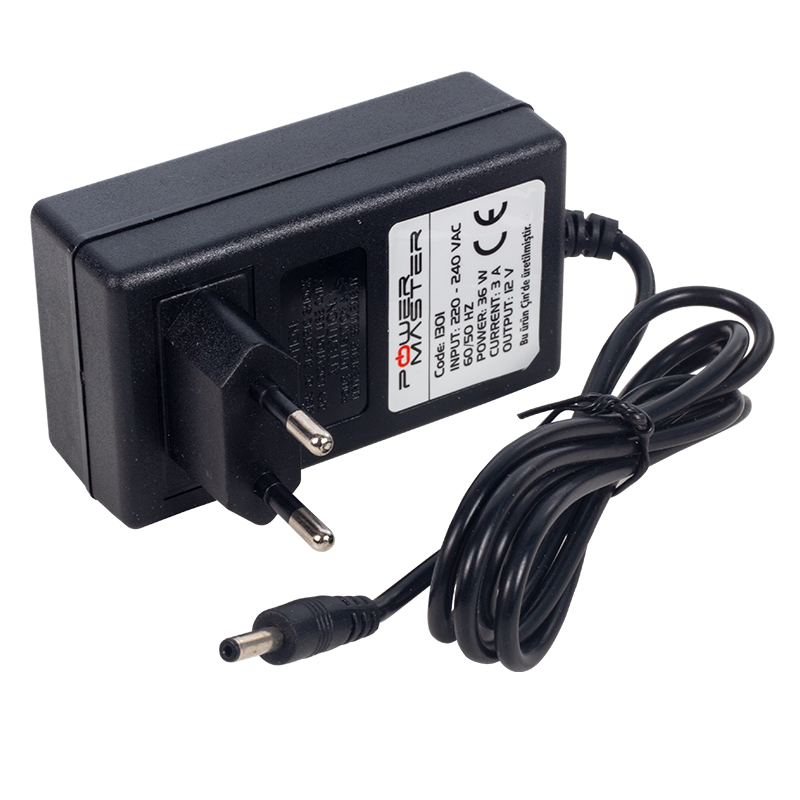 M0226-12V-3A-POWERMASTER PM-1301 12 VOLT 3 AMPER VERA YAZAR KASA POS PLASTİK KASA ADAPTÖR 3.5*1.35 UÇ