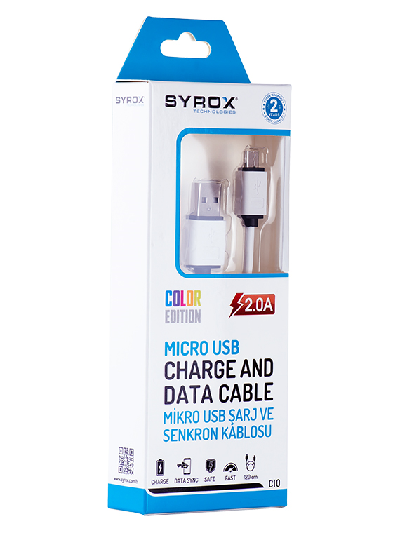 M0516-SYROX C10 S3/S4 / 2.0A / 1,2M / Renkli Kablo-MICROKABLO