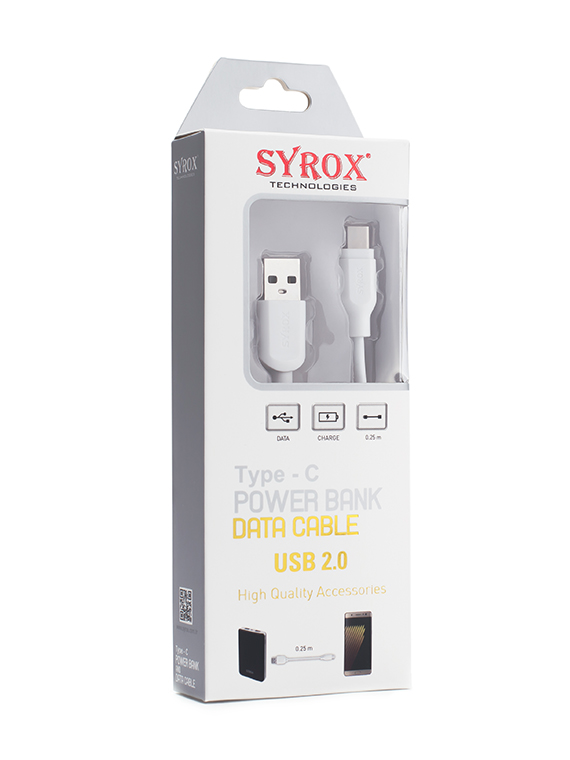 M0266-2A-20CM-C69-Syrox Type-C 2 Amper 0,2M PowerBank Kablo