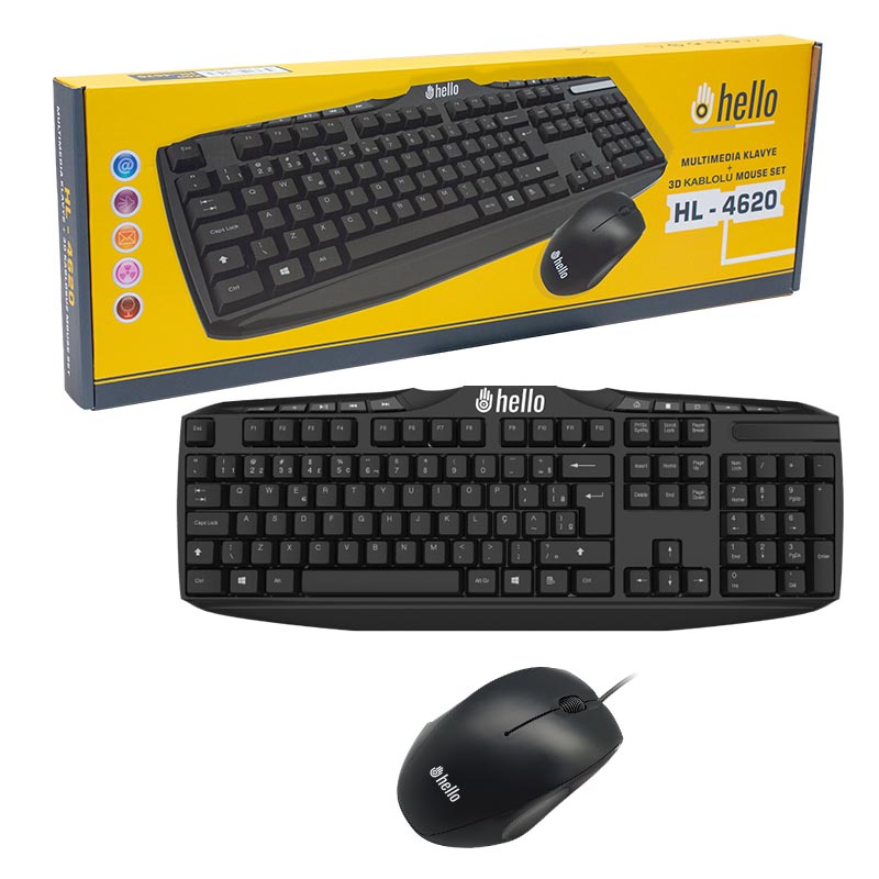 M0857-HELLO HL-4620 MULTİMEDYA KABLOLU KLAVYE + 3D MOUSE SET