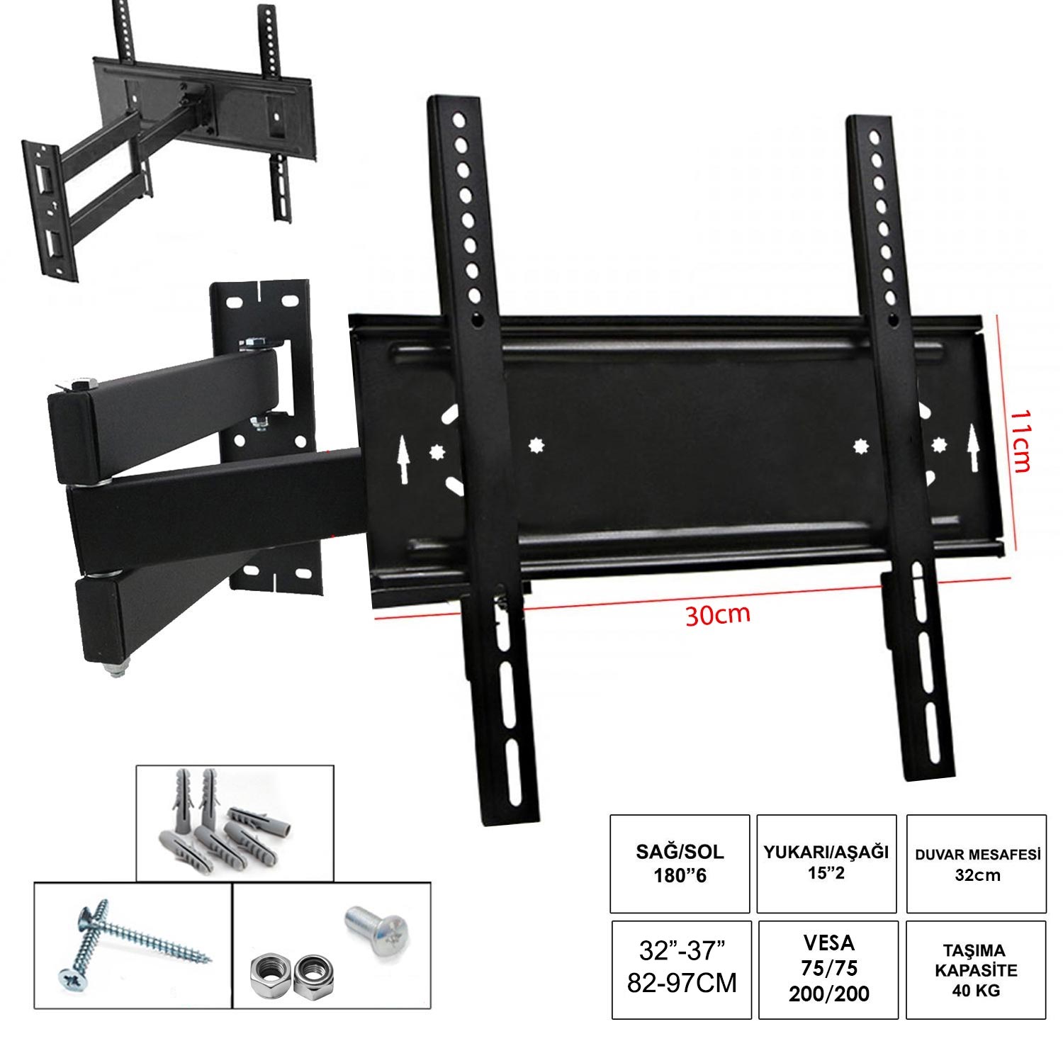 M0927-LCD ASKI APARATI HAREKETLİ ÜÇ KOLLU 32" 37" 82-97CM CURVET UFİX 3011