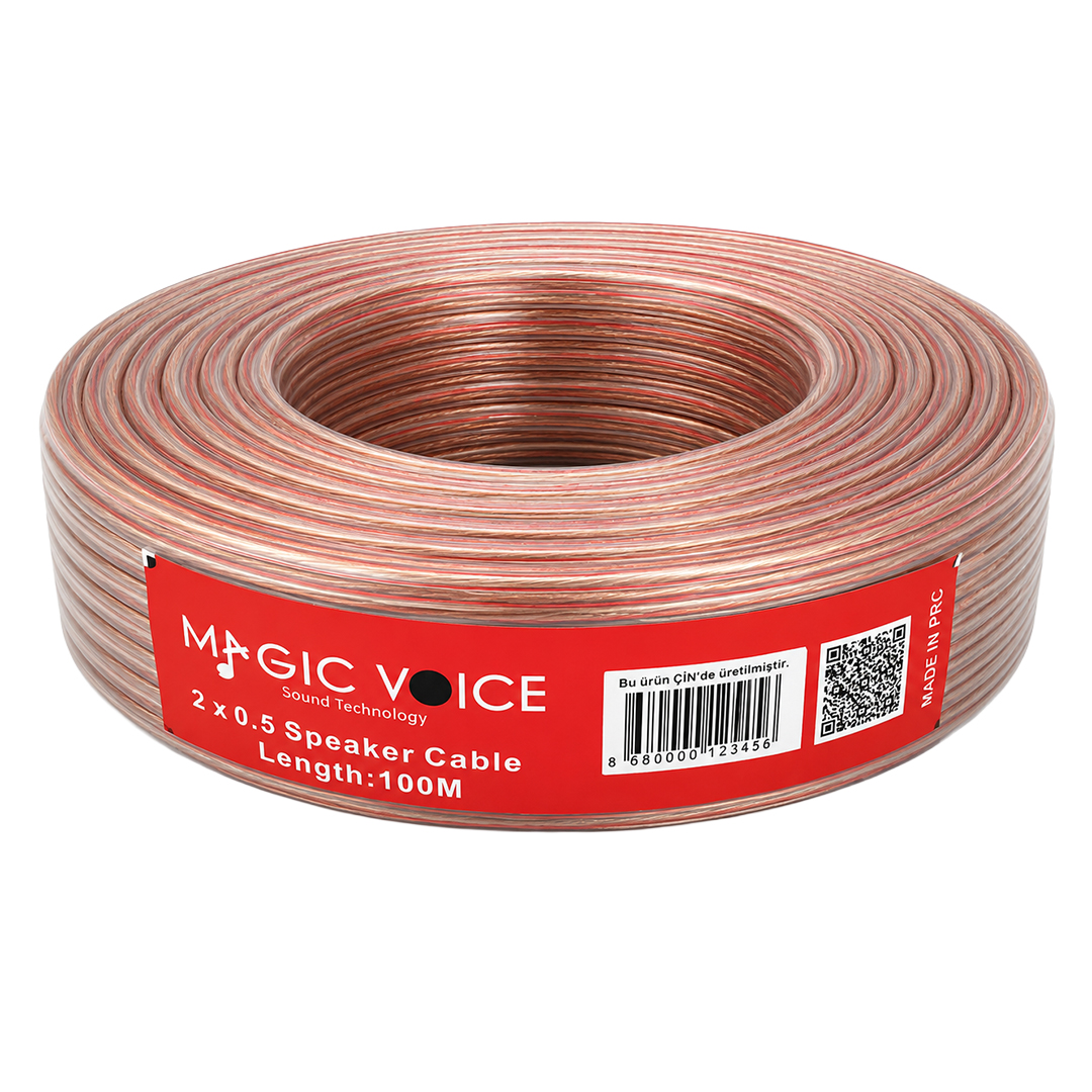 M2385-MAGICVOICE 2X0.50 MM ŞEFFAF KIRMIZI ÇİZGİLİ 100 METRE CCA HOPARLÖR KABLOSU