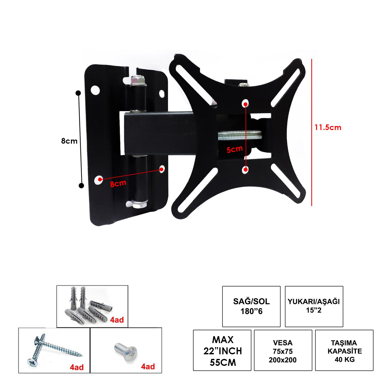 M0480-LCD ASKI APARATI HAREKETLİ TEK KOL 22" 55CM UFIX