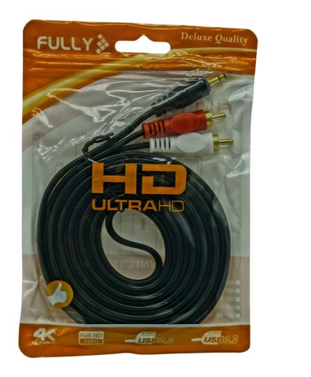 M2574-FULLY G-530AG 2 RCA ERKEK + 3.5 MM STEREO ERKEK GOLD 3 METRE KABLO [ARA]