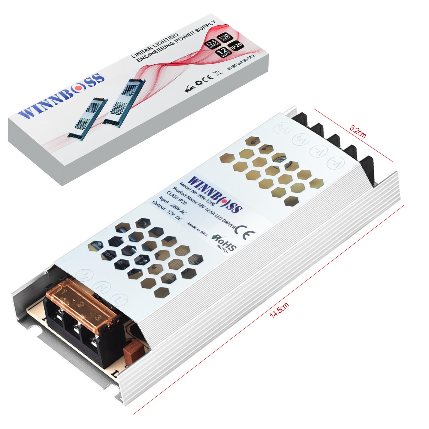 M1002-WİNNBOSS WN-1206 Metal Kasa Adaptör Slim 12 Volt 12.5 Amper